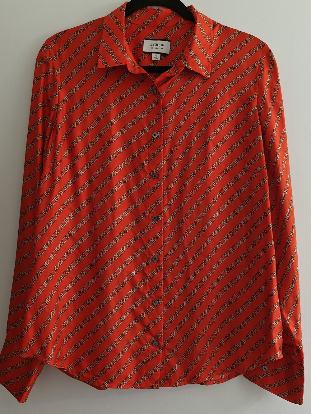 J.CREW Collection 100% Silk Chain Print Button-Up Long Sleeve Blouse Size 12